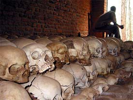Rwandan genocide survivor Pacific Rutaganda is seen looking out of the door of a church