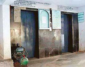 The lift of the Fourth Block of the Jal Vayu Vihar Awas Kalyan Samiti, Sector 20, Panchkula, in which Charan Das, an electrician, was trapped.