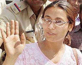 Rani Mukherjee waves to her fans at Chandigarh airport on Wednesday. 