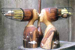Karl Antaos "Minds cage" a work in teakwood and iron.