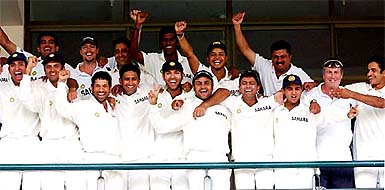 Indian cricket team celebrates their victory over Pakistan 