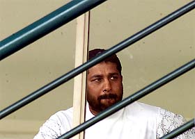 Pakistani skipper Inzamam-ul-Haq sits in the dressing room 