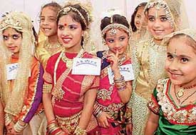 Girls wait for their turn to participate in a solo dance competition at the new branch of Ajit Karam Singh International Public School, Phase 11, Mohali