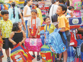 Schoolbags with cartoon characters are favourite among young students