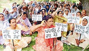 Punwire employees protest in support of their demands in Mohali on Sunday