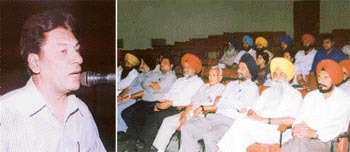 An NRI, Dr Avinash Sharma, addresses a seminar on national awakening organised by the Punjab Jagriti Manch