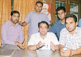 Punjab state president of the NSUI Aman Prashar and senior vice-president Gur Iqbal Singh Sekhon address a press conference in Ludhiana on Wednesday.