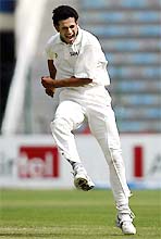 Irfan Pathan celebrates after taking the wicket of Inzamam-ul Haq on the third day of the second Test in Lahore 