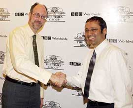Vineet Jain, MD of  Bennett Coleman and Co., greets Peter Phippen of BBC Magazines 