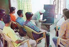 Mr Surinder Amol Singh holds a counselling session at his De-addiction Centre in Bartana village near Zirakpur