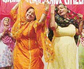 Members of the Chandigarh Senior Citizens Association celebrate Baisakhi at a cultural show at the Government Museum and Art Gallery auditorium in Chandigarh