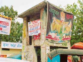 A banner put up on a police post by a magician in Dera Bassi on Saturday
