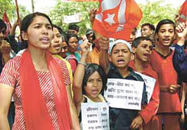 Mool Pravah Akhil Bharat Nepali Ekta Samaj clamouring for democracy in Nepal. Security personnel