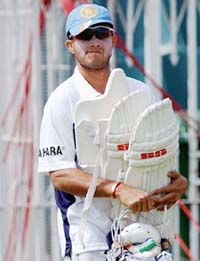Indian skipper Sourav Ganguly arrives for a practice session in Rawalpindi