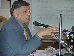 Mr M.B. Lal, chairman and managing director of the HPCL, addresses a press conference at Shimla on Monday.