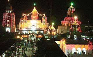 An illuminated Damdama Sahib on the eve of Baisakhi in Bathinda