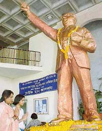 Women pay homage to Dr B.R. Ambedkar on his birth anniversary in Sector 37, Chandigarh, on Wednesday.
