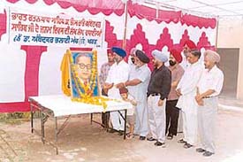 The Dr Ambedkar Bhalai Manch organises a function on the anniversary of Dr B.R. Ambedkar at Mundi Kharar on Wednesday