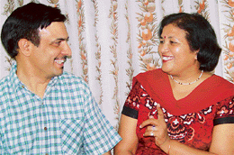 City-based Sadhna Sangar poses with her brother-in-law Vranchi Kaushik after returning from the shooting of Zee Antakshris special 'Jija-Saali' episode.