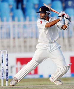 Rahul Dravid plays a shot during the second day of the third and final Test