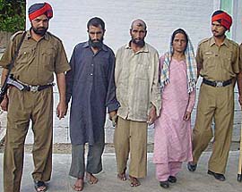 Three persons, suspected of having links with the Lashkar-e-Toiba, in police custody in Ludhiana on Thursday.