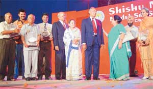 Some of the alumni of Shishu Niketan Senior Secondary School, Sector 22, who were honoured by the UT Administrator, Justice O.P. Verma