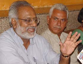 The BJP Haryana unit president, Prof Ganesh Lal, talks to mediapersons in Ambala 