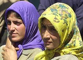 Women supporters of the CPM listen to Mohammed Yousaf Taragamis speech in Anantnag