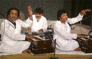 Famous Niazi brothers from Pakistan perform at Preet Nagar on the India-Pakistan border near Amritsar