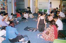 Children attend a photography workshop at The British Council Library in Chandigarh on Sunday.