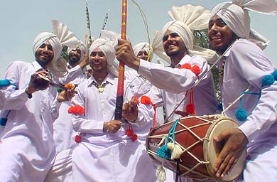 Students take part in a folk dance competition during the techno-cultural festival at Guru Nanak Engineering College