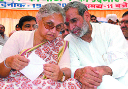 Delhi Chief Minister Sheila Dikshit with Congress party candidate from the Outer Delhi parliamentary constituency Sajjan Kumar during the inauguration of  the central election office of the party in the Capital on Monday.