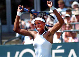 USA's Venus Williams celebrates after winning the Family Circle Cup on Sunday in Charleston, the USA