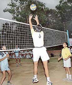 The final match of the ISCE Inter School Volleyball meet in progress between Tender Heart School, Sector 33, and St. Stephens School, Sector 45, in Chandigarh