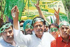 Mr Harmohan Dhawan, INLD candidate, after filing papers in Chandigarh on Friday.
