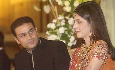 Virender Sehwag with his wife Aarti
