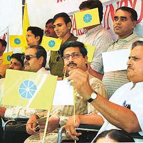 People with special needs are protesting against the lack of facilities for enabling them to cast their vote