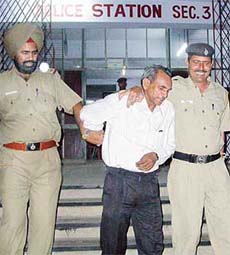 Dhani Ram, who allegedly got 200 criminals released on forged bail documents, at police station (North) in Chandigarh