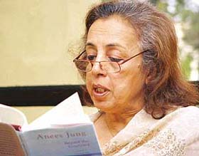 Writer Anees Jung reads a chapter from her recent book Beyond the Courtyard at Hotel Mountview, Sector 10, in Chandigarh