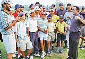 Dr Ravinder Chadha at a fitness training camp for budding golfers at CGA Range in Chandigarh on Tuesday