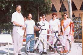 A meritorious student of Government Senior Secondary School, Sector 27, Chandigarh, who was gifted a bicycle for securing a top position in the middle class examination