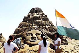 Indian sand sculptor Sudarsan Pattnaik competes in the third International Sand Sculpture Festival