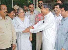 Congress candidate Pawan Kumar Bansal campaigns in Sector 8, Chandigarh, on Wednesday.