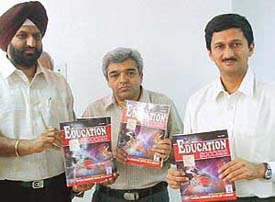 The Director, Technical Education, Mr Vivek Attrey (extreme right), releases Education Success, a monthly magazine, in his office in Sector 9, Chandigarh, on Wednesday. 