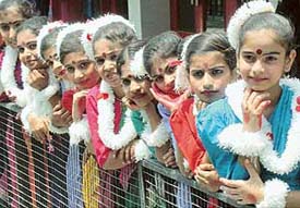 Students of Kendriya Vidyalaya, Sector 29, at the schools annual day function at Tagore Theatre in Chandigarh on Wednesday. 