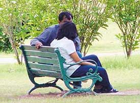 A couple shares a private moment in Vatika Garden, Panchkula, on Thursday afternoon.