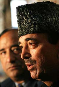 PCC President Ghulam Nabi Azad addresses a press conference in Srinagar on Thursday. 