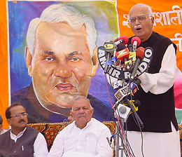 The Deputy Prime Minister, Mr L.K. Advani, addresses an election rally at Udhampur on Friday.