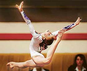 Kalina Todorova of Bulgaria performs on the floor during the Womens Junior European Artistic Gymnastic championship in Amsterdam