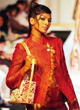 Glamour girl Nina Manuel displays a costume designed by fashion designer Tarun Tahiliani